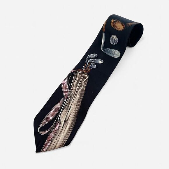 vintage silk golf themed printed tie - Picture 2 of 6